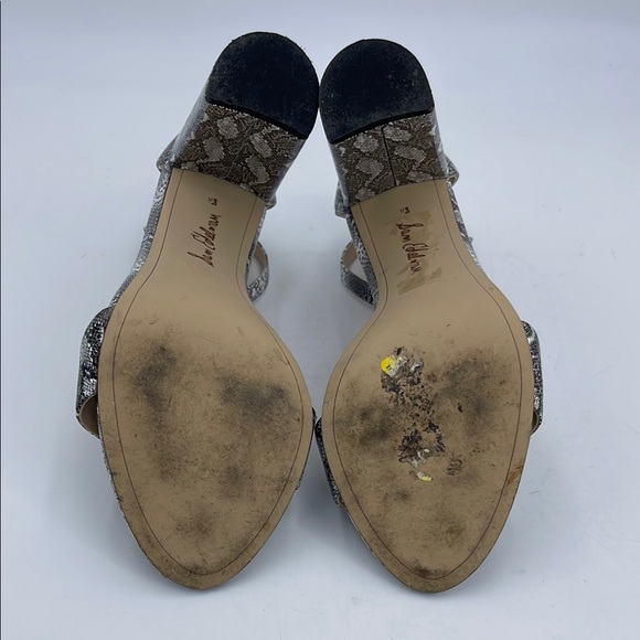 Sam Edelman Yaro Heel Silver Snake Print Leather Ankle Strap Open Toe Sandal 8.5 - Picture 6 of 9